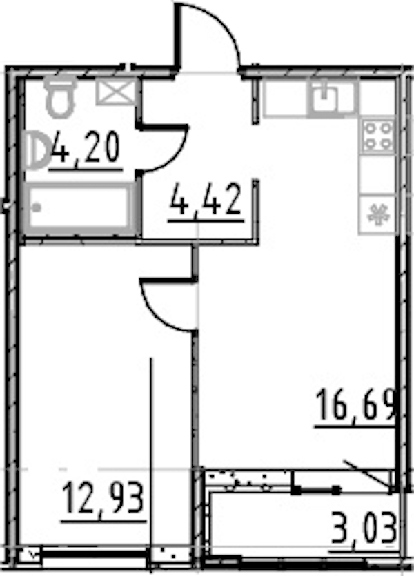 1-комнатная квартира 38.24 м², 5/9 эт., ЖК «Город Первых»